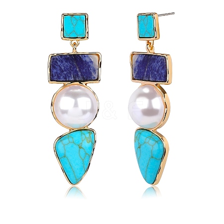 Synthetic Turquoise Rectangle & Triangle Dangle Stud Earrings JE1131A-1