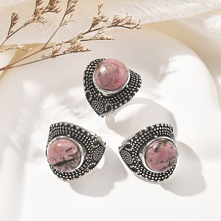 Natural Rhodonite Adjustable Rings RJEW-I108-03AS-07-1