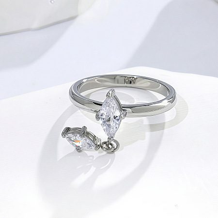 304 Stainless Steel & Cubic Zirconia Finger Rings WG4CD34-02-1