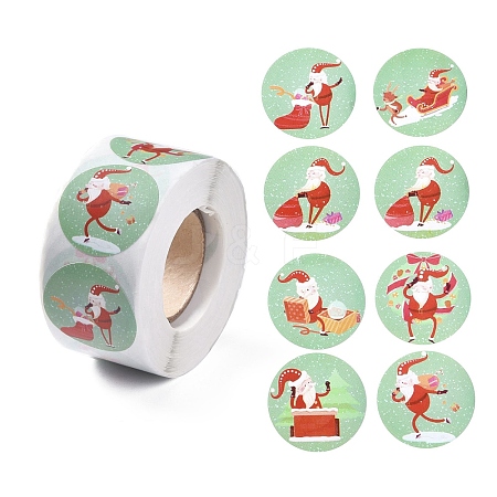 8 Patterns Christmas Round Dot Self Adhesive Paper Stickers Roll DIY-A042-01C-1