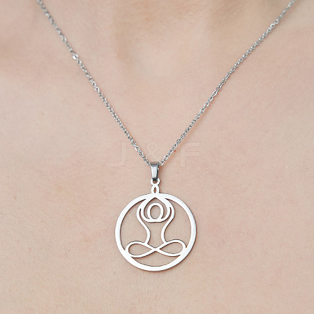 201 Stainless Steel Hollow Yoga Pendant Necklace NJEW-OY002-09-1