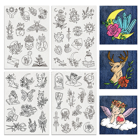 4 Sheets 11.6x8.2 Inch Stick and Stitch Embroidery Patterns DIY-WH0455-130-1