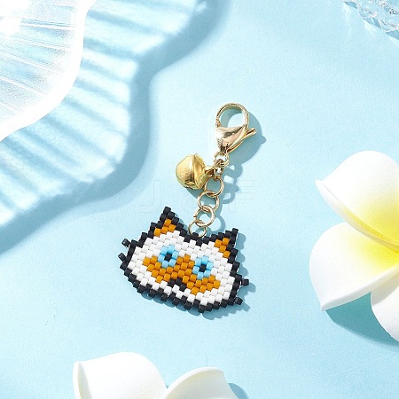 Handmade Glass Seed Beaded  Cat Head Shape Pendants Decorations HJEW-MZ00366-02-1
