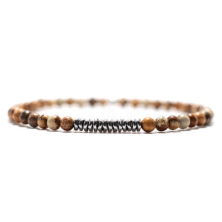 Natural Round Picture Jasper Beaded Bracxelets for Men OI5065-3-1