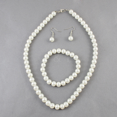 Imitation Pearl Glass Jewelry Sets: Necklaces  SJEW-R125-9-1