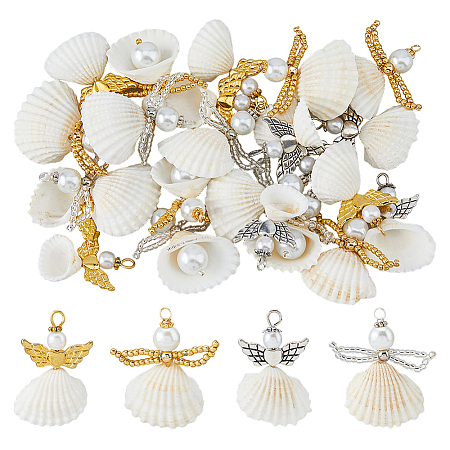24Pcs 4 Styles Natural Shell Pendants SHEL-HS0001-17-1