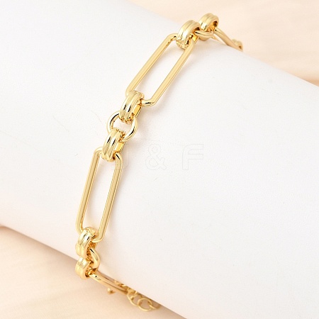 Rectangle Brass Link Chain Bracelets for Women BJEW-F531-03G-1