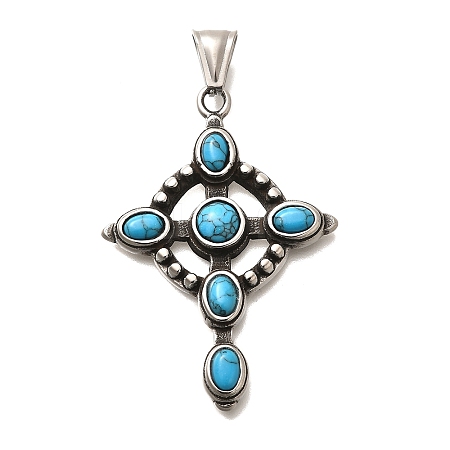 304 Stainless Steel Pave Dyed Synthetic Turquoise Pendants STAS-R140-05AS-05-1