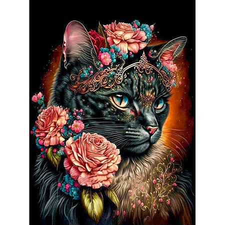 AB Color Flower Cat DIY Diamond Painting Kit PW-WG80731-01-1