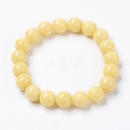 Natural Mashan Jade Beaded Stretch Bracelet BJEW-P207-01-14mm-1