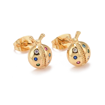 Colorful Cubic Zirconia Ladybug Stud Earrings EJEW-G288-26G-1