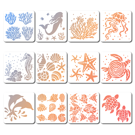 12Pcs 12 Styles PET Plastic Hollow Out Drawing Painting Stencils Templates DIY-WH0286-019-1