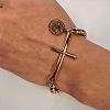 Cross & Flat Round with Saint Benedict 304 Stainless Steel Link Bracelets FS-WG3BB4A-01-2
