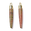 Natural Unakite Brass Pendants G-B025-02LG-12-2