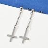 Christian Upside Down Cross 201 Stainless Steel Dangle Stud Earrings EJEW-P314-01B-P-3
