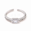 Clear Cubic Zirconia Rectangle Open Cuff Ring RJEW-B028-14P-2