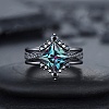 Rhombus Alloy Rhinestone Finger Ring Set for Women PW-WG51C17-03-1