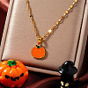 Stainless Steel Enamel Halloween Pumpkin Pendant Dapped Chain Necklaces DR6238-1