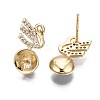 Brass Micro Pave Clear Cubic Zirconia Stud Earring Findings KK-Q764-034B-2