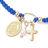 Oval with Virgin Mary & Cross 304 Stainless Steel & Natural Freshwater Pearl Charm Bracelets BJEW-JB12928-01-3