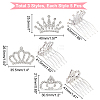 CHGCRAFT 15Pcs 3 Style Crown Alloy Rhinestones Hair Combs FIND-CA0005-94-2
