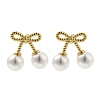 304 Stainless Steel Shell Pearl Bowknot Stud Earrings for Women EJEW-U020-28G-1