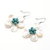 Flower Shell Pearl Dangle Earrings EJEW-I203-03B-1