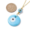 Light Sky Blue Glass Evil Eye Pendant Necklace with Alloy Cable Chains NJEW-JN04650-02-3