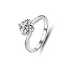 Flat Round Rhodium Plated 925 Sterling Silver Moissanite Finger Rings for Women WG84544-15-4