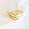 Rack Plating Brass Micro Pave Clear Cubic Zirconia Open Cuff Finger Rings for Women RJEW-M028-99G-2