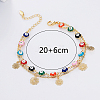 Bohemian Dyed Synthetic Turquoise Colorful Evil Eye Link Chain Brass Flower Tassel Double Layer Beach Anklets for Women CE2837-4