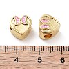 Heart with Bowknot Pattern Rack Plating Brass Enamel Beads KK-G512-04G-3