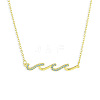 Brass Micro Pave Light Sky Blue Cubic Zirconia Wave Shaped Pendant Cable Chain Necklaces for Women NJEW-R005-01G-1