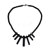 Natural Black Onyx Round Beaded Fan Bib Necklaces NJEW-N064-04A-1