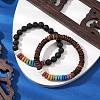 2Pcs Natural Lava Rock & Coconut Beads Stretch Bracelets BJEW-JB11224-2