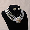 Flower Alloy Crystal Rhinestone & Plastic Pearl Multi-layer Necklace & Stud Earrings Sets for Women WGAF3FB-02-2