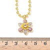 Brass Pave Pink and Clear Cubic Zirconia with Enamel Flower Pendant Ball Chain Necklaces NJEW-G183-04G-5