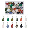 Fashewelry 24Pcs 12 Styles Teardrop Natural & Synthetic Gemstone Pendants G-FW0001-35-10