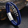 Stainless Steel Skull Beaded Leather Double Layer Multi-strand Bracelet SKUL-PW0004-26E-03-1