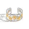304 Stainless Steel Vintage Daisy Flower Hollow Open Cuff Bangles for Women HL3157-2-3