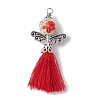 Porcelain Beaded with Polycotton Tassel Big Pendants PALLOY-JF02986-01-1