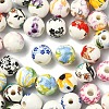 50Pcs 10 Colors Floral Printed Porcelain Beads PORC-YW0001-57-1
