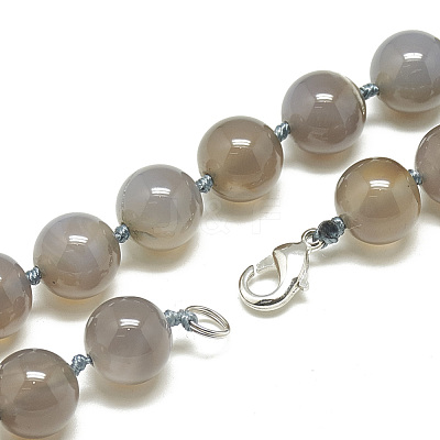 Natural Grey Agate Beaded Necklaces NJEW-S405-17-1