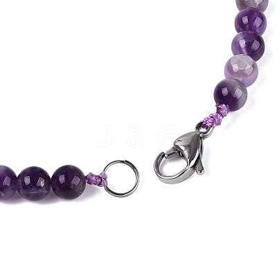 Natural Amethyst Round Beaded Fan Bib Necklaces NJEW-N064-04F-1
