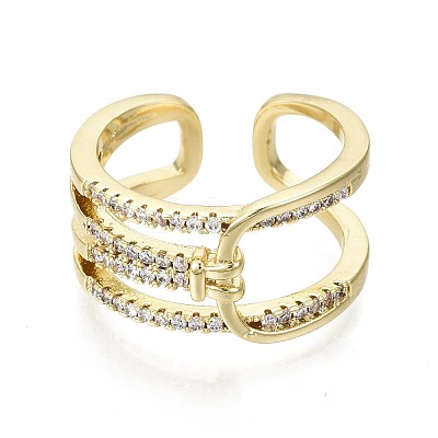 Brass Micro Pave Clear Cubic Zirconia Cuff Rings RJEW-S044-101-NF-1