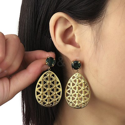 Ion Plating(IP) 304 Stainless Steel Teardrop Dangle Stud Earrings EJEW-K269-09G-1