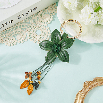 Leather and Alloy Keychain HJEW-WH20022-04A-02-1