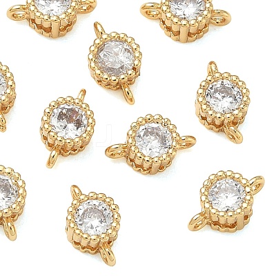 SHEGRACE Brass Pave Clear Cubic Zirconia Flat Round Connector Charms XGRQ3D618-499G-1