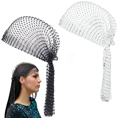 2Pcs 2 Colors Mesh Rhinestone Fishnet Headband Glitter Headscarfs OHAR-GA0001-11-1