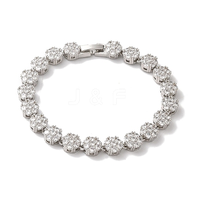 Rack Plating Brass Pave Cubic Zirconia Flower Link Chain Bracelets for Women BJEW-A018-03P-03-1